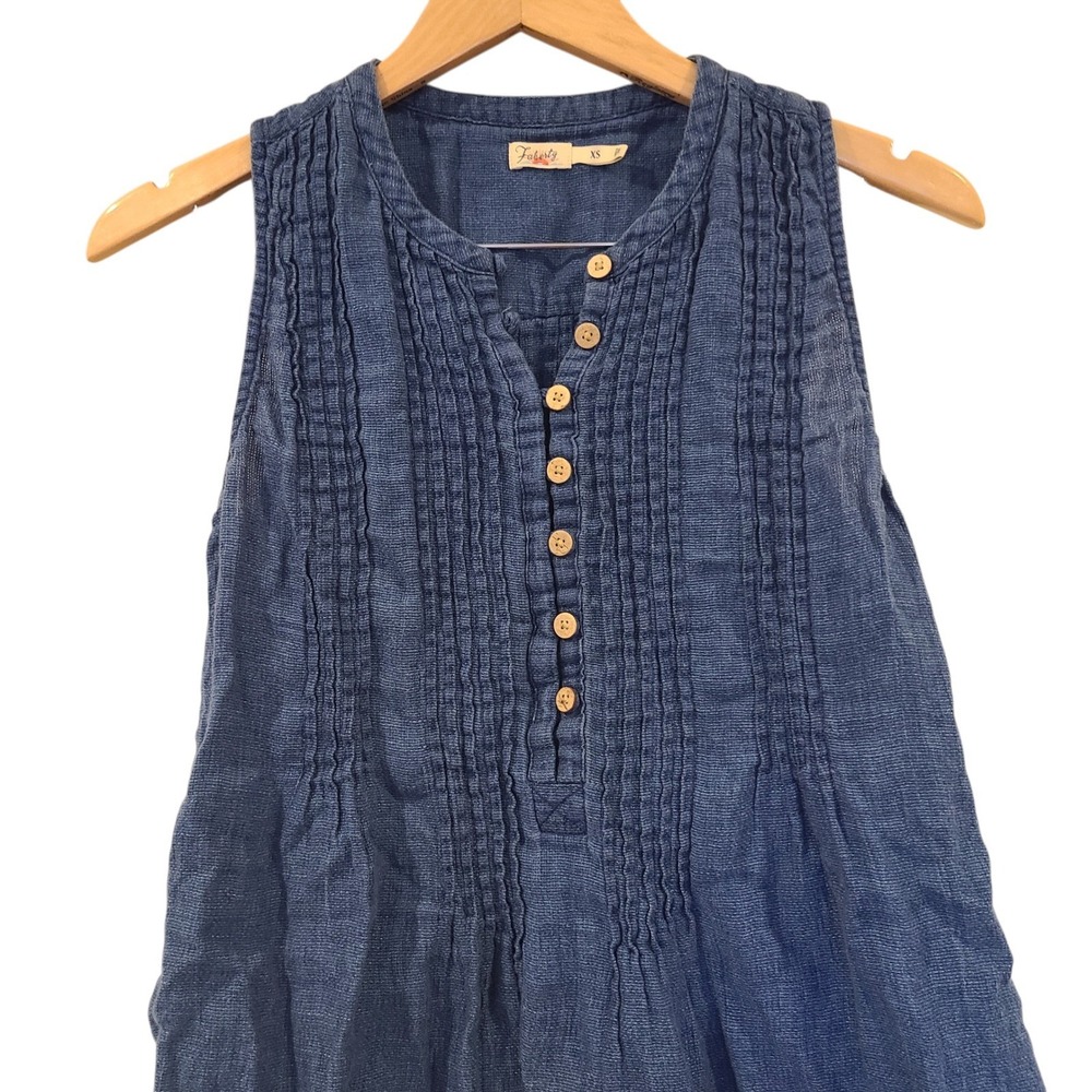 Faherty Womens Blue‎ 100% linen Pintuck Pop Over Sleeveless Mini Dress XS casual - Picture 3 of 9